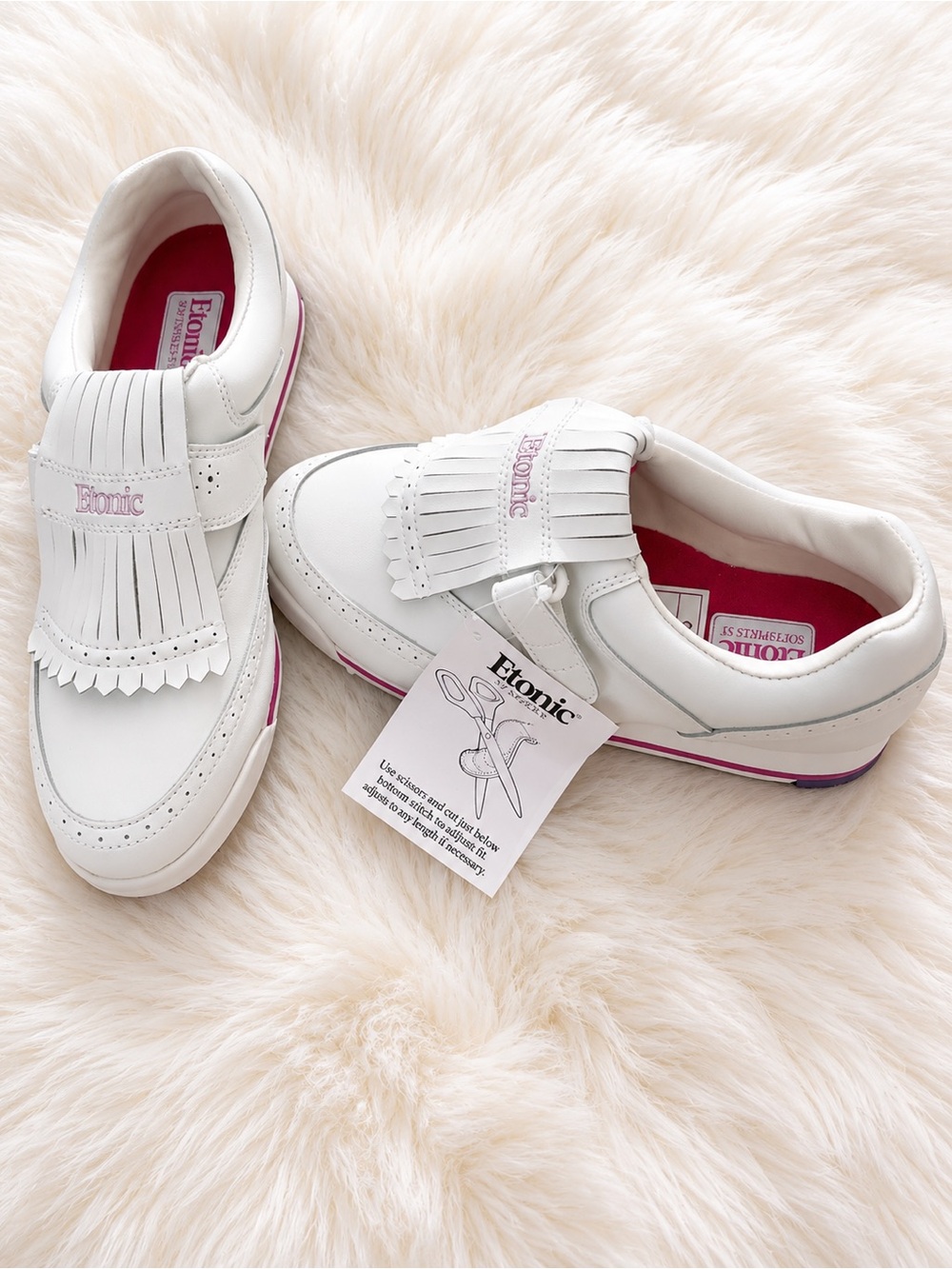 Etonic White and Pink Fringe Slip-On Sneakers